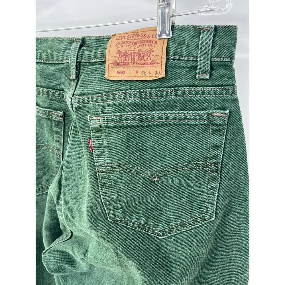 Levi’s 560 Vintage Green Jeans Made in USA 36x30 Loose Fit‎ 90s Denim Pants